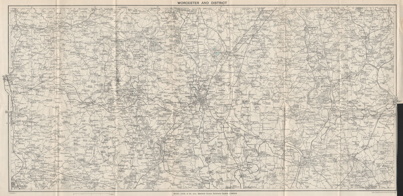 WORCESTER area. Malvern Hills. Leominster Hereford Evesham Droitwich 1928 map